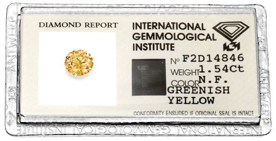 Foto 1 - 1,54 Natural Fancy Greenish Yellow Brillant IGI Diamond, D5965