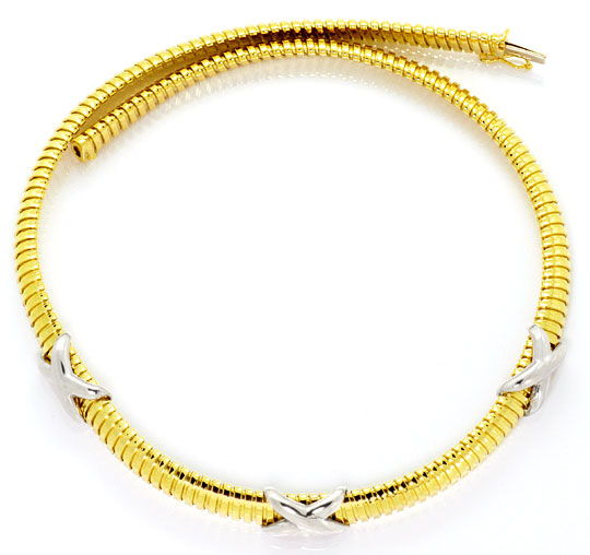 Foto 1 - Goldkollier Spiralenkette Gelbgold-Weißgold Kreuze 14K, K2508