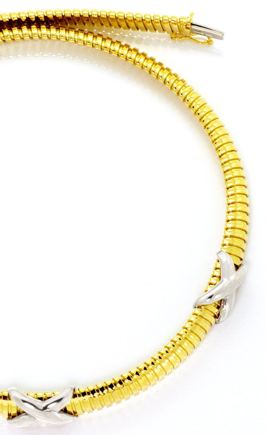 Foto 3 - Goldkollier Spiralenkette Gelbgold-Weißgold Kreuze 14K, K2508