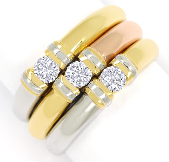Foto 2 - Trilogie Ring mit 3 Diamanten Gelbgold-Rotgold-Weißgold, S1667